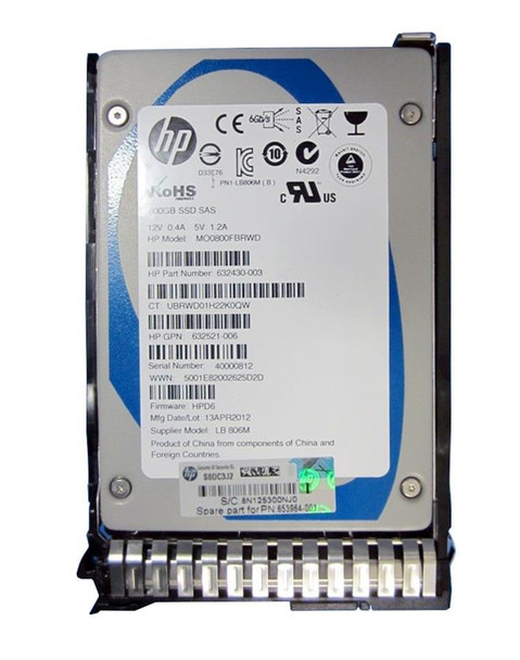 Part No: 632521-006 - HP 800GB SAS 6GB/s 2.5-inch MLC Solid State Drive