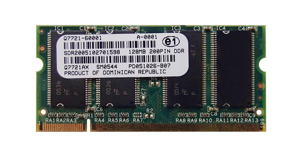 Part No: Q7721AX - HP 128MB PC2100 DDR-266MHz non-ECC Unbuffered CL2 200-Pin SoDimm Memory Module for Color LaserJet 3000/4200/5550 Series Printers