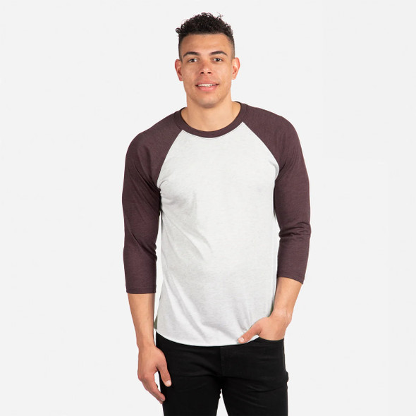 Next Level 6051 Unisex Tri-Blend 3/4-Sleeve Raglan Tee | Vintage Purple/ Heather White