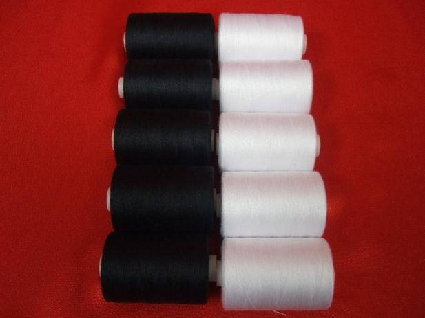 Tysew Sewing Machine Polyester Black & White Thread 10x1000M