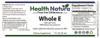 Whole E 1oz Vitamin E Supplement label with natural soy ingredient branding.