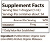 Health Natura BioActive Melatonin 2oz liquid supplement label with 8mg melatonin serving clearly displayed.