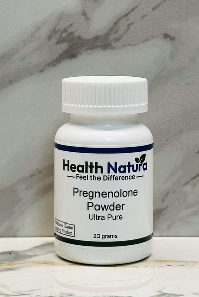 Pure Pregnenolone powder supplement by Health Natura, 20g, ultra white bottle, natural bioidentical extract.