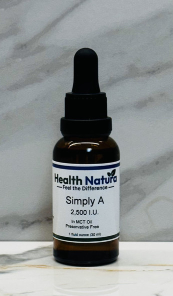 Simply A 2,500 I.U. Retinyl Palmitate Vitamin A Supplement in MCT Oil Bottle