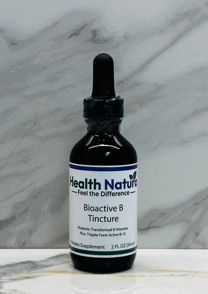 Health Natura BioActive B Tincture, 2oz, biologically activated B complex vitamin supplement with probiotics.