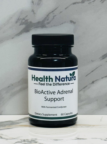 Health Natura BioActive Adrenal Support supplement bottle with 60 natural capsules online.