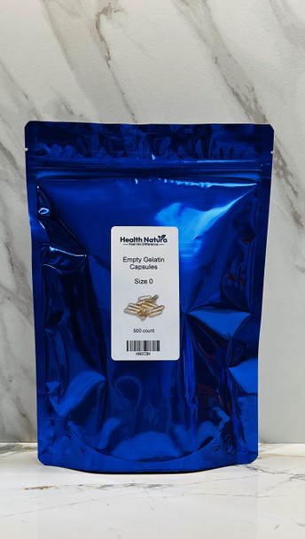 Empty gelatin capsules size 0, 500 count,  blue packing from Health Naturals brand.