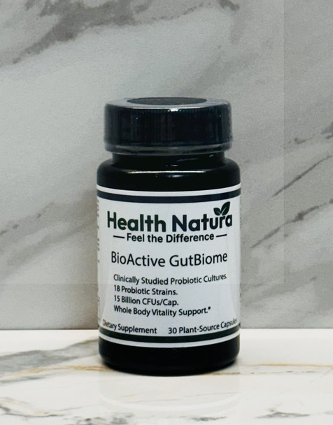 BioActive GutBiome, a 15 billion CFU probiotic for digestive health and GI support. BioActive GutBiome, a 15 billion CFU probiotic for digestive health and GI support.