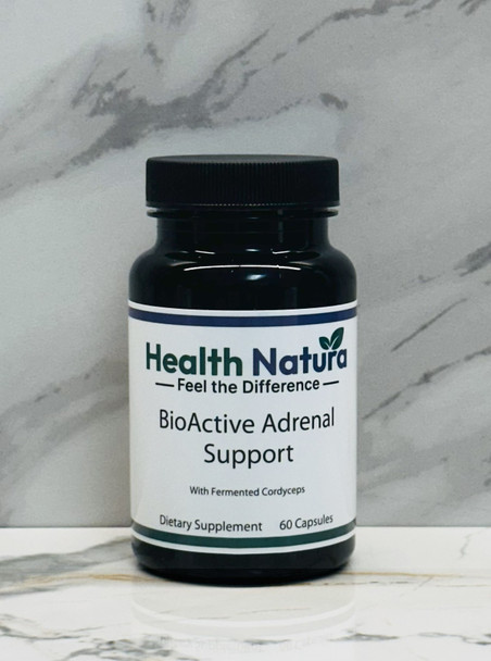 Health Natura BioActive Adrenal Support supplement bottle with 60 natural capsules online.