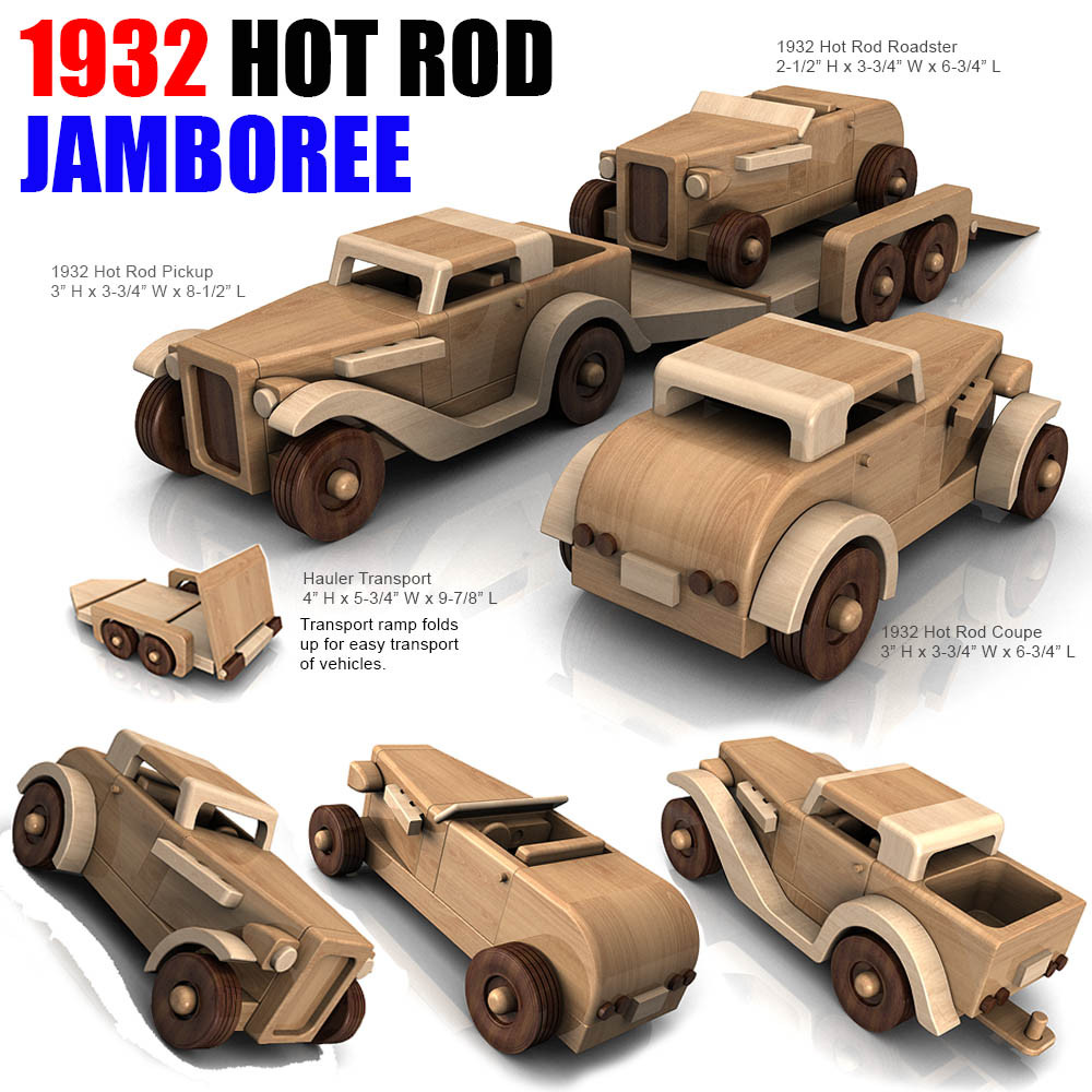 32＜税無送込み＞新開発カービングＴ搭載　WOODY ３２ Carving 1932 Hot Rod Jamboree + Hauler Wood Toy Plans