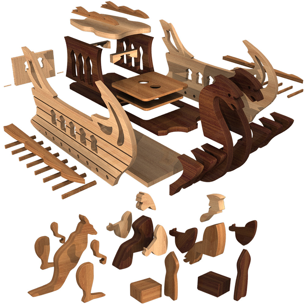 Ancient Persia Zoo Galley Ship with King & Animals Wood Toy Plans