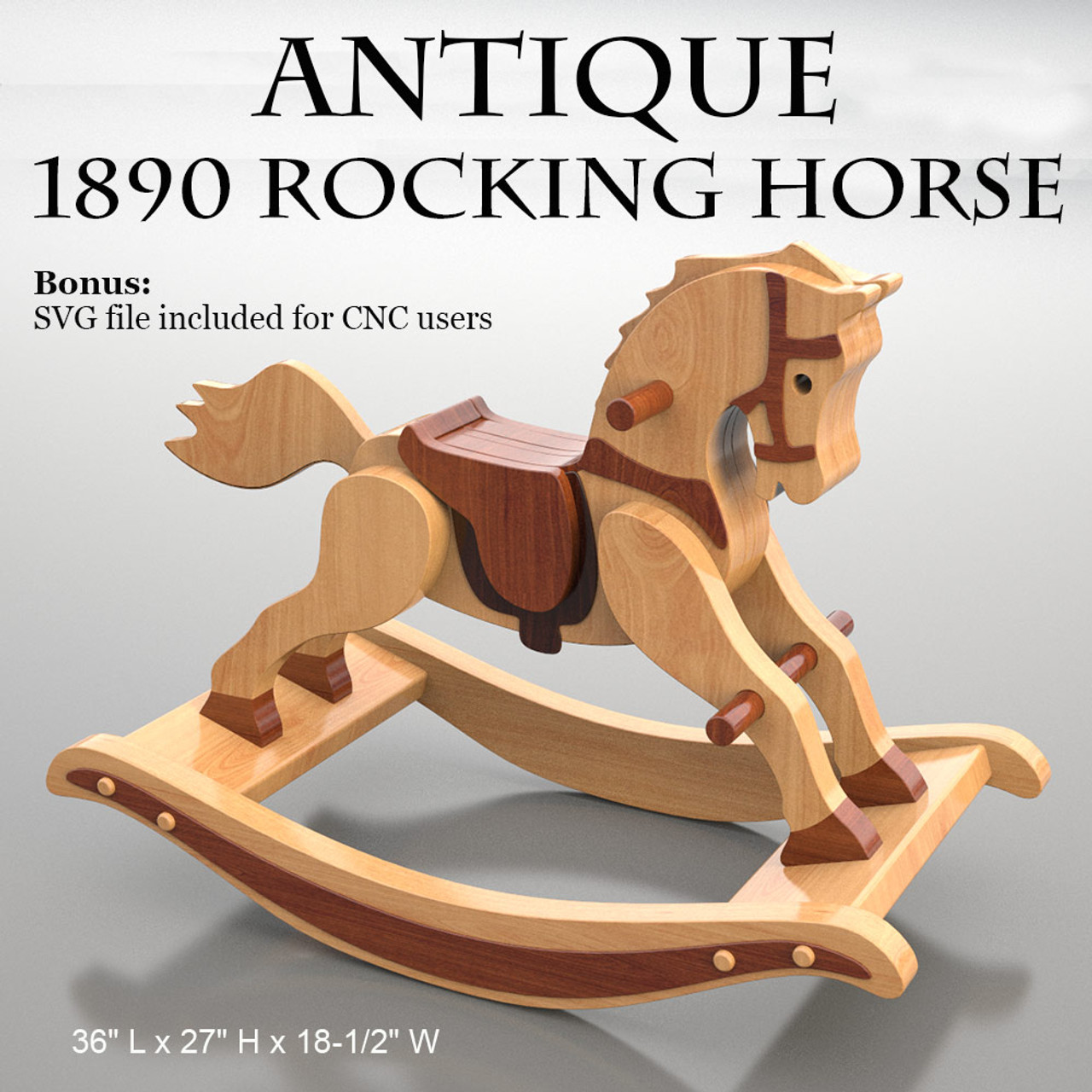 Antique 1890 Rocking Horse Wood Toy Plans (PDF Download + SVG File)