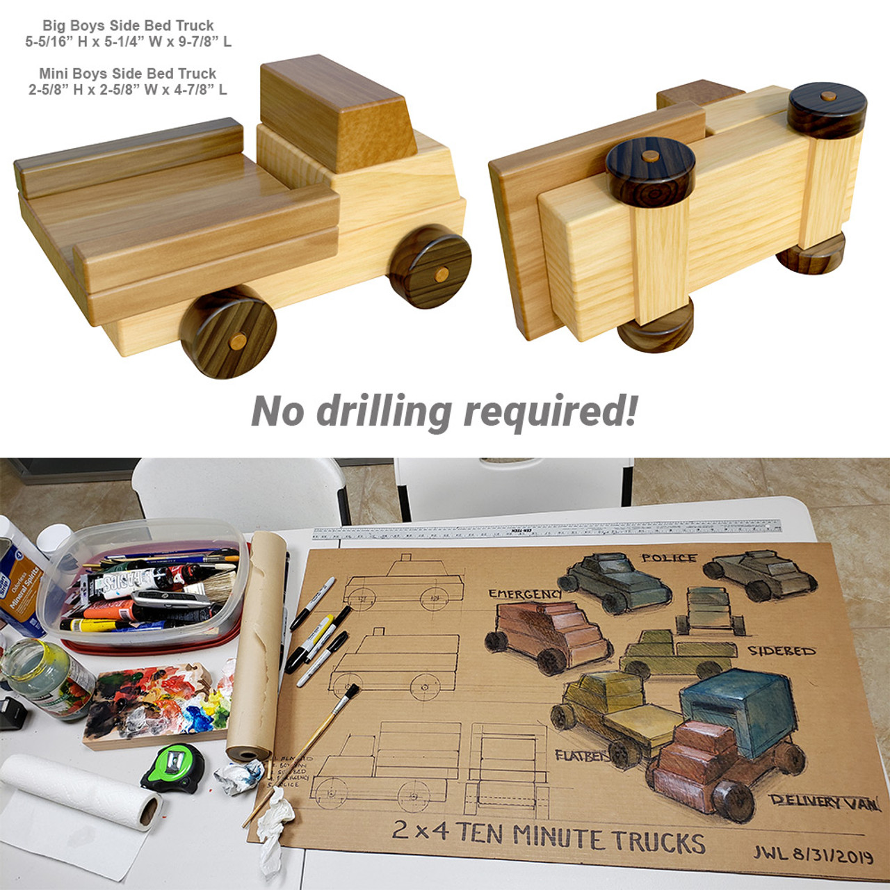 Ten 10 Minute 2x4 Trucks Wood Toy Plans (PDF Download)