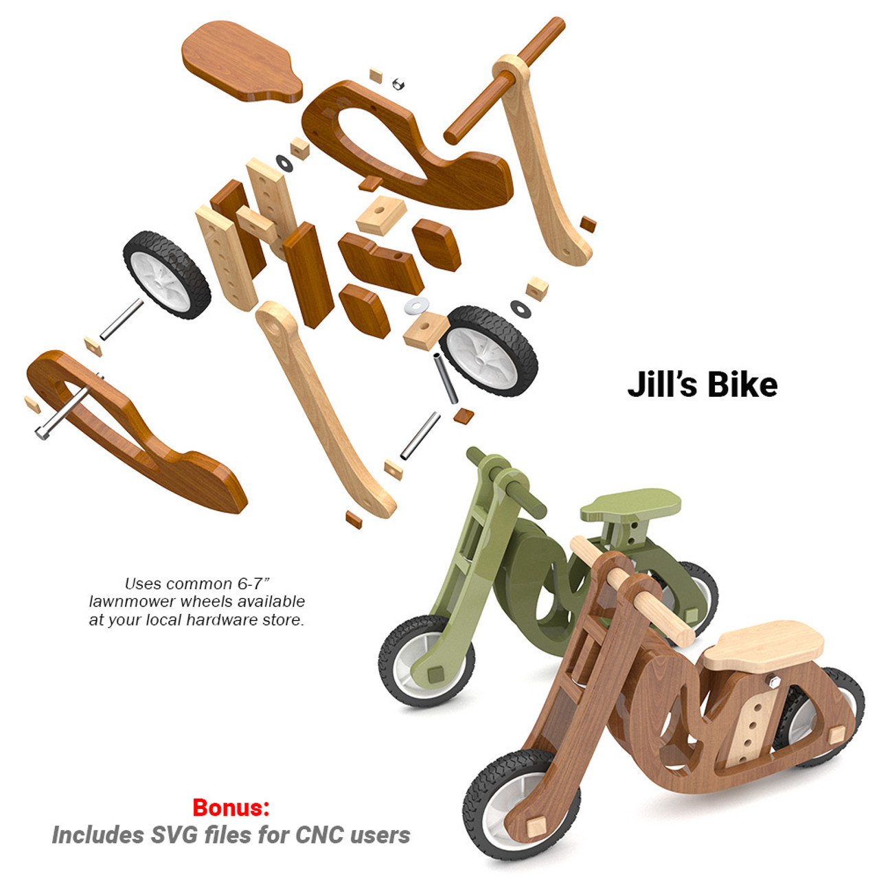 Jack & Jill Balance Bikes Wood Toy Plans (2 PDF Downloads + SVG Files) jack-jill-balance-bikes-wood-toy-plans-2-pdf-downloads-svg-files