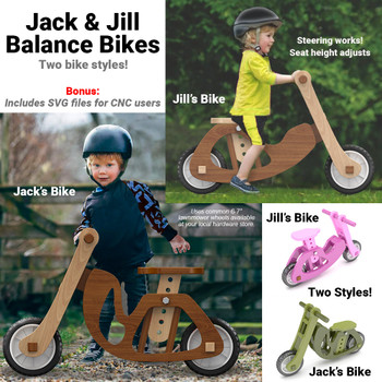 Jack & Jill Balance Bikes Wood Toy Plans (2 PDF Downloads + SVG Files)