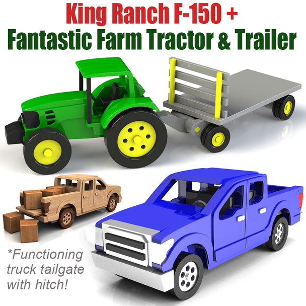 Fantastic Farm Tractor & Trailer + King Ranch F-150 Truck (2 PDF Downloads) Wood Toy Plans
