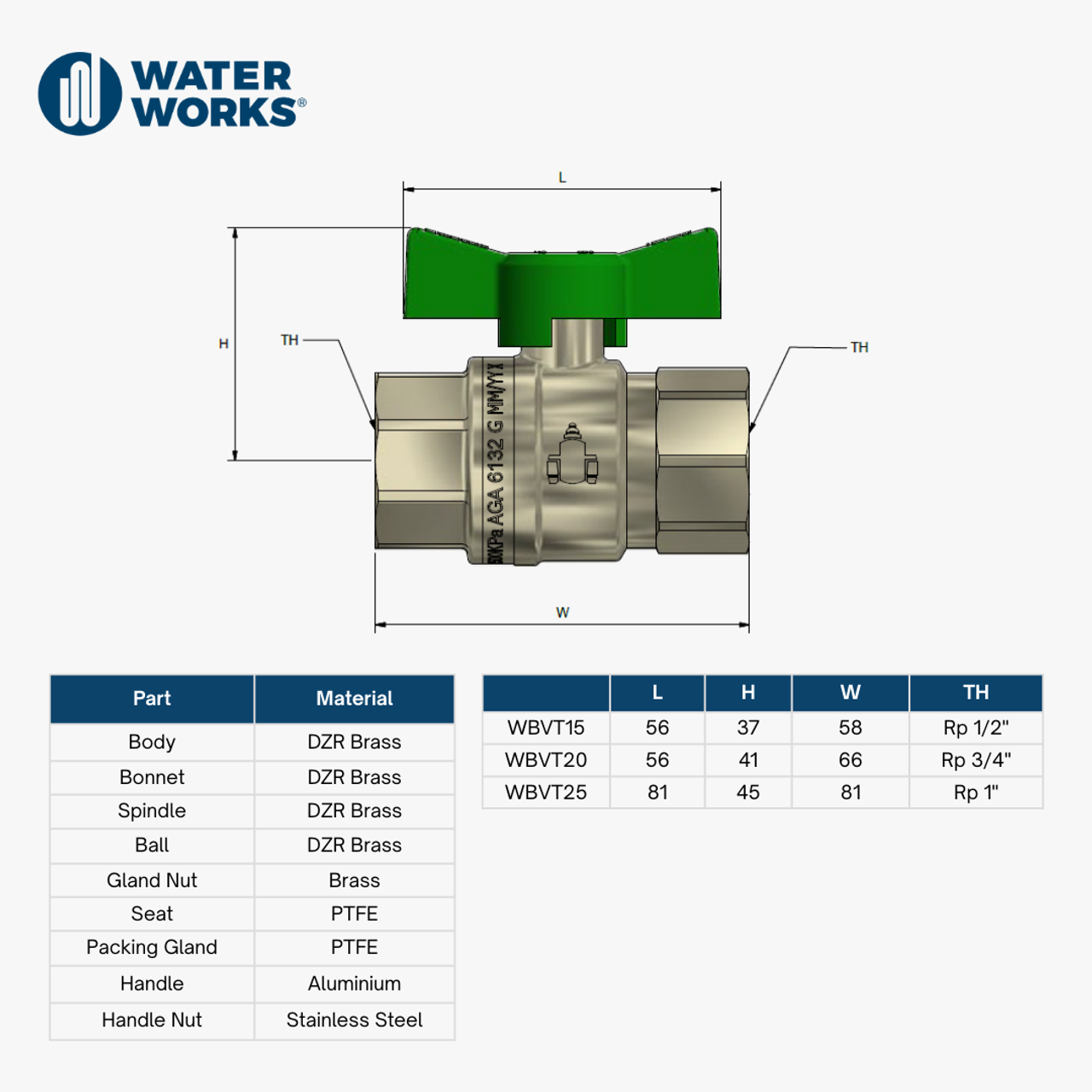 Watermark DZR Brass Ball Valve T-Handle Watermark DZR Brass Ball Valve T-Handle