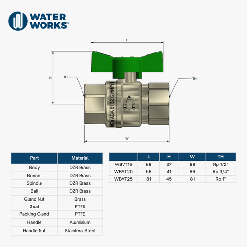 Watermark DZR Brass Ball Valve T-Handle