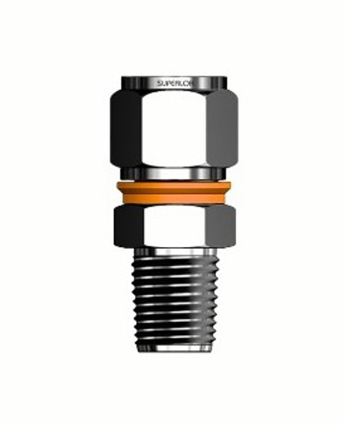 VIS-LOK Male Connector Bored-Through 316 Stainless Steel - Metric Tube x BSPT