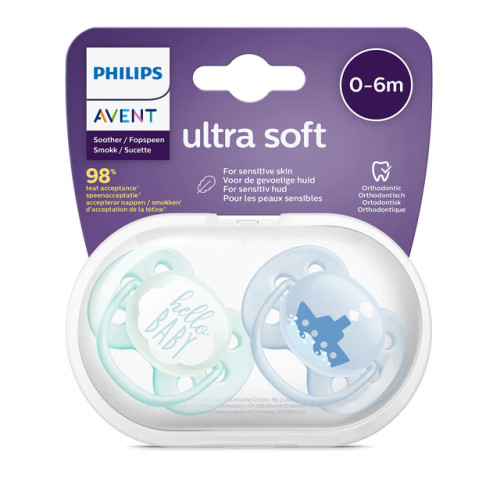 Chupete silicona avent ultrasoft deco azul 0-6 m