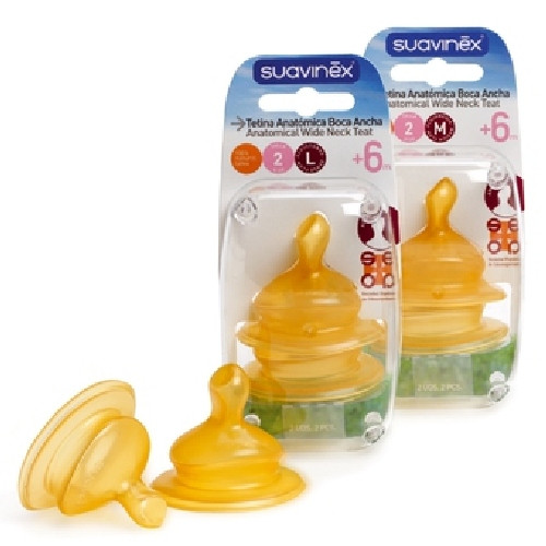 Suavinex tetina anatómica boca ancha caucho t2 m, 2 UD