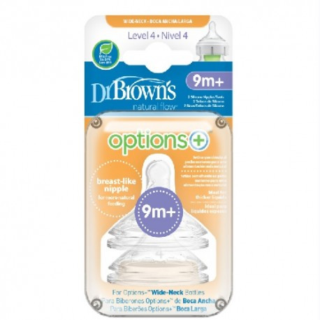 Dr brown's options+ tetina boca ancha nivel 4 +9 meses 2 UDS