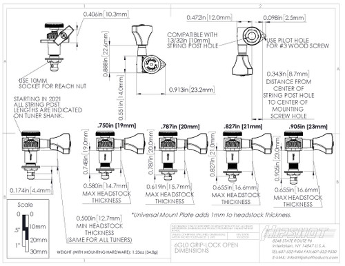 Hipshot Grip-Lock Locking Tuners in Gold | 3x3 | Open Back
