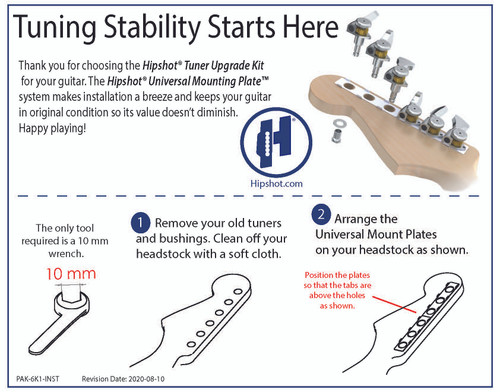 Hipshot Grip-Lock™ Vintage Guitar Tuner Upgrade Kit for 6 Inline Headstocks (8.5mm Post Hole) | Black