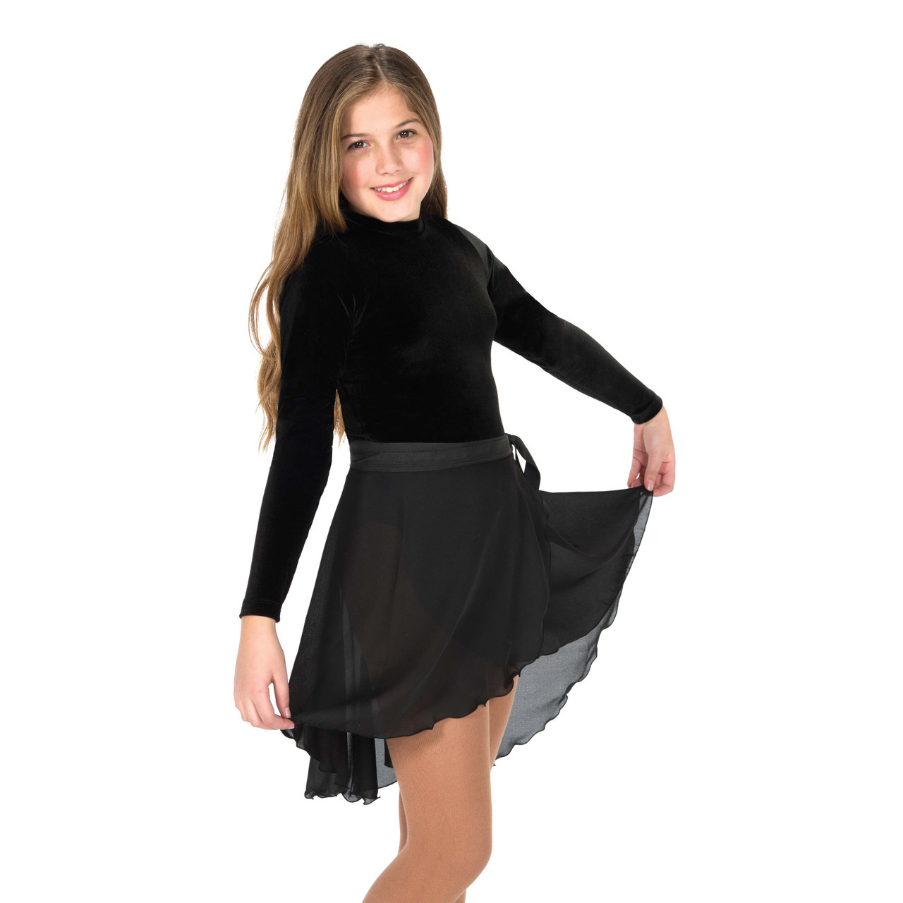 Chicas Georgette Wrap Ballet Skirt, Negro