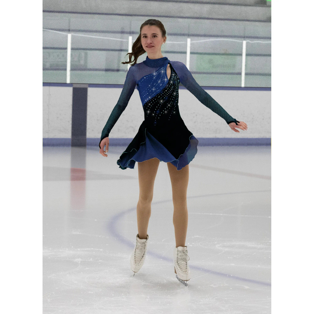 Icedress Brand Dark Blue Figure Skating Dresses Jerry's 589 Split Jump Dress   Black/Blue