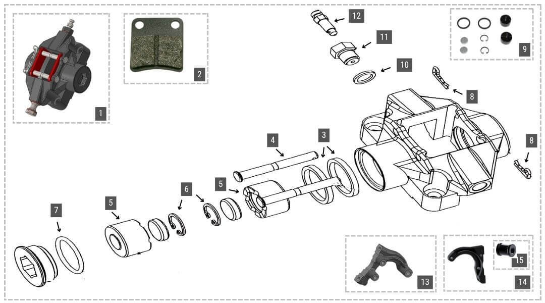 Merlin & Parolin Rear Brake Caliper - Mini AP-RACE 06 Diagram