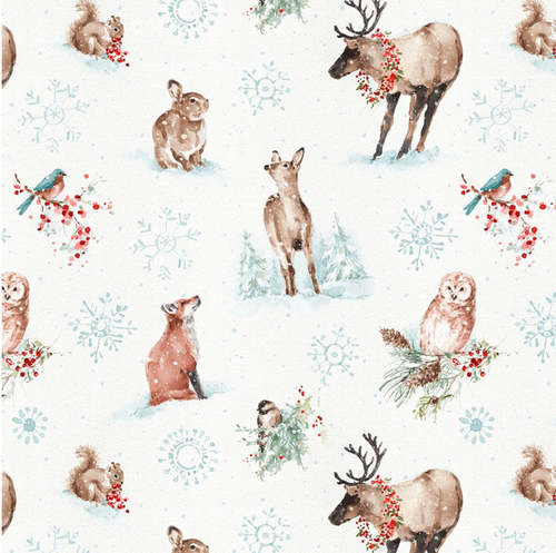 A Magical Christmas, Large All-Over White, Animals; Wilmington Prints by Lisa Audit; Theme: Holiday; 100% Cotton; 44" Wide