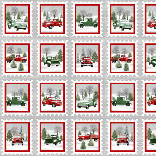 The Tradition, Gray/Red, Vintage Trucks in Boxes; Henry Glass; Designer: Jan Shade Beach