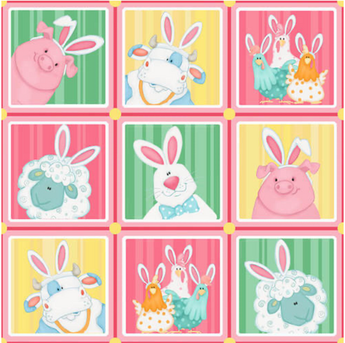 Down On the Bunny Farm, Animals In Squares; Henry Glass; Designer; Shelly Comisky; 100% Cotton