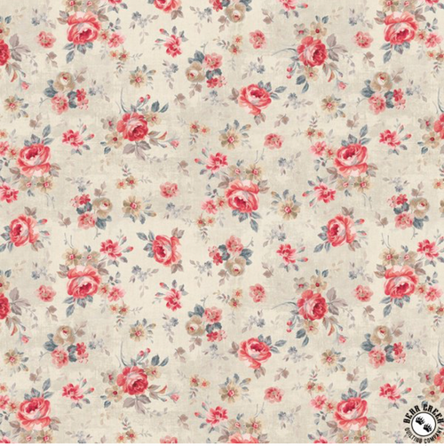 Farmhouse Chic Floral Toss Cream; Farmhouse Chic has the look of vintage fabrics with old-fashioned cabbage roses and farm animals in authentic colors; Farmhouse Chic by Danhui Nai for Wilmington Prints; 100% Cotton; 43/44" Width