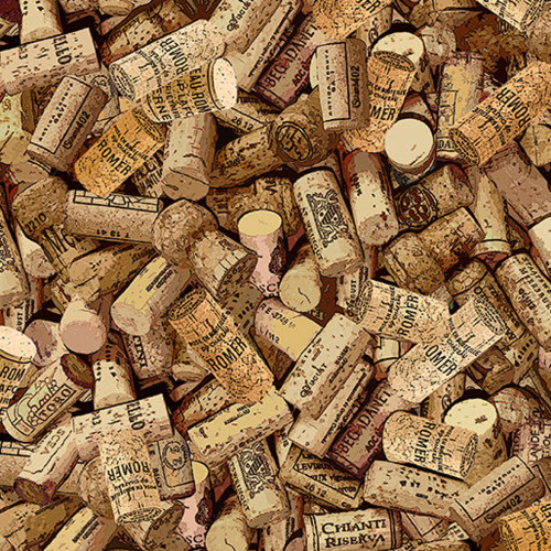 Wine corks, tan, overall, 45" wide, 100% cotton.