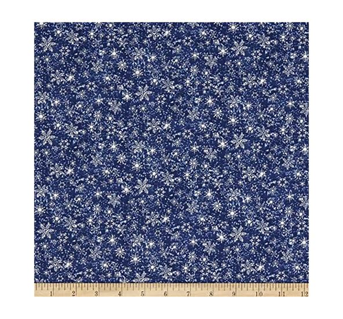 Flurry Friend-Snowflake, Navy, Q359-77 Navy, Henry Glass, 100% cotton, 45" wide.  White snowflakes on navy background.