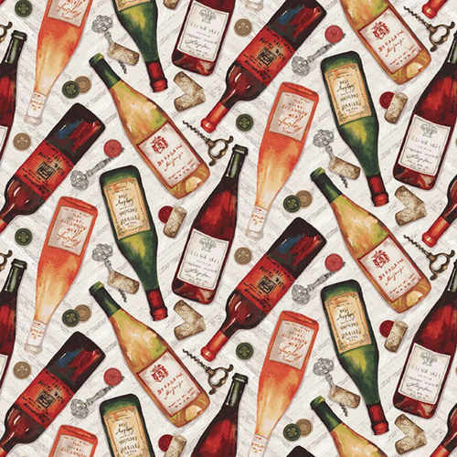 AFTERFIVE-Tossed Wine Bottle-Multi, Q341-48 multi, Henry Glass, 100% cotton, 45" wide.
