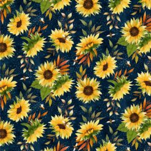 Autumn Sun-Tossed Flowers-Navy, 32083-457, Wilmington, 100% cotton, 45" wide.