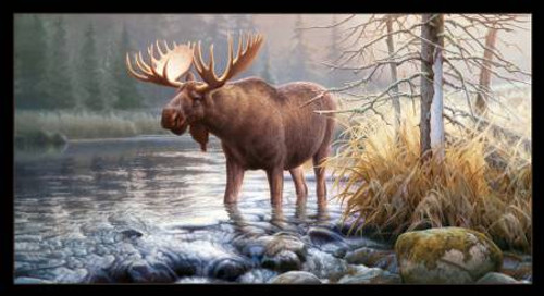 Morning Glory Moose Panel ELS9205- BLA , Elizabeth Studios, 23"X44"