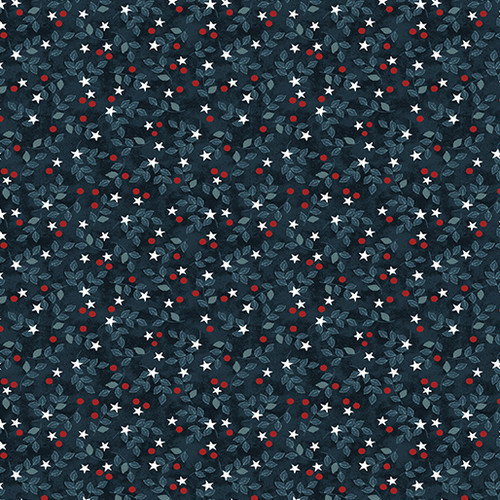 American Valor white stars on blue leaf background, 44" wide, 100% cotton