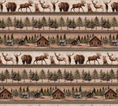 Majestic Mountainside  Multi Forrest Wildlife Stripe, 44” wide, 100% cotton