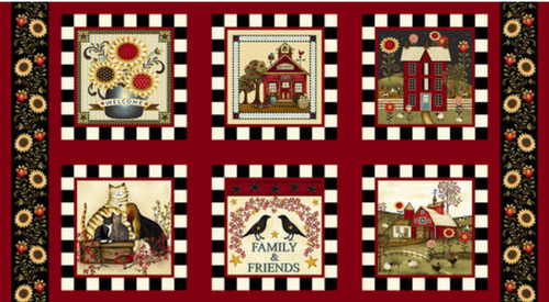 Country Blessings, Red Novelty 10" Blocks; Henry Glass; Color Principle; 100% Cotton, 10" Blocks, 45" Wide