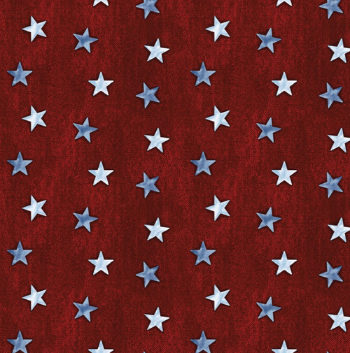 American Rustic, Stars On Denim Red; Benartex, Painted Sky Studio; Genre: Americana, Stars, Red; 100% Cotton, 42/43" Wide