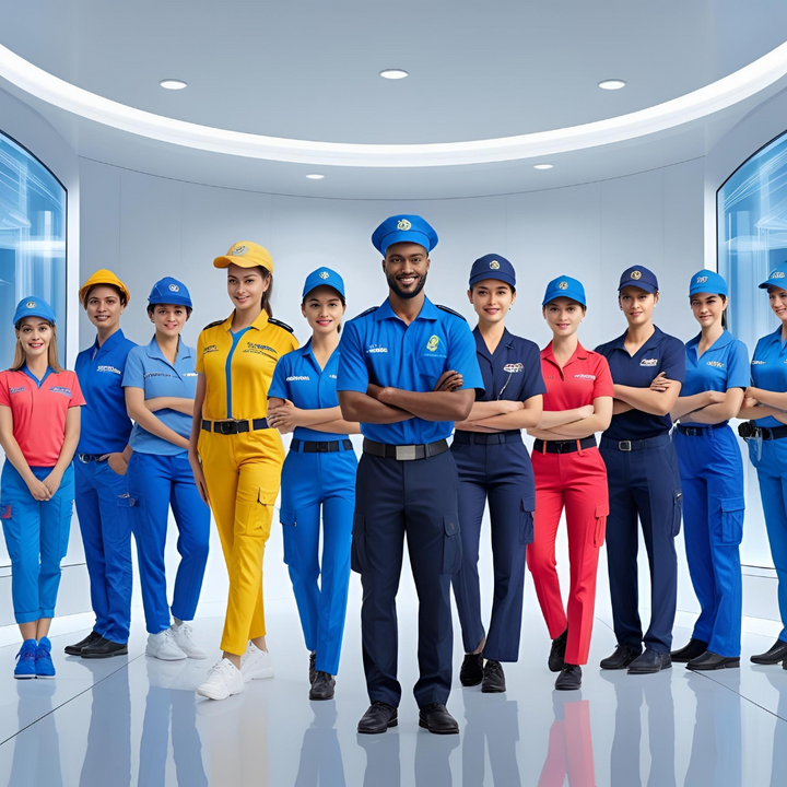 Uniforms with embroidered logos