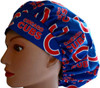 Women's Chicago Cubs Blue Bouffant Surgical Scrub Hat, Adjustable with elastic and cord-lock, Handmade