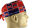 Men's Mississippi Rebels "Ole Miss" Squares Surgical Scrub Hat, Semi-Lined Fold-Up Cuffed (shown) or No Cuff, Handmade