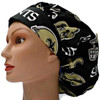 Women's New Orleans Saints Black Bouffant, Pixie or Ponytail Surgical Scrub Hat, Adjustable, Handmade