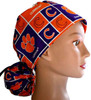 Women's Clemson Tigers Squares Ponytail Surgical Scrub Hat, Plain or Fold-Up Brim Adjustable, Handmade
