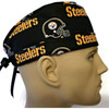 Men's Pittsburgh Steelers Black Surgical Scrub Hat, Semi-Lined Fold-Up Cuffed (shown) or No Cuff, Handmade